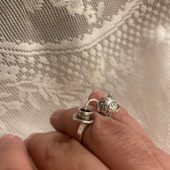 Tea Time Ring – Silver Teapot & Teacup Statement Ring - Picture 2 of 4